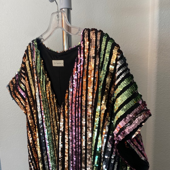By Together Rainbow Sequin Stripes Mini Shift Dress - Picture 6 of 7